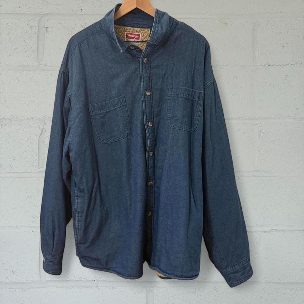 Wrangler Mens Sherpa Lined Denim Shirt Jacket Navy Blue XXL RN130273